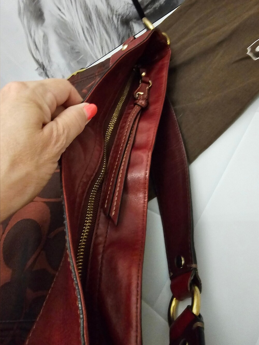 Coach 2008 Large Zoe Signature Hobo 12674 Burgundy Leather Jacquard - Picture 12 of 16